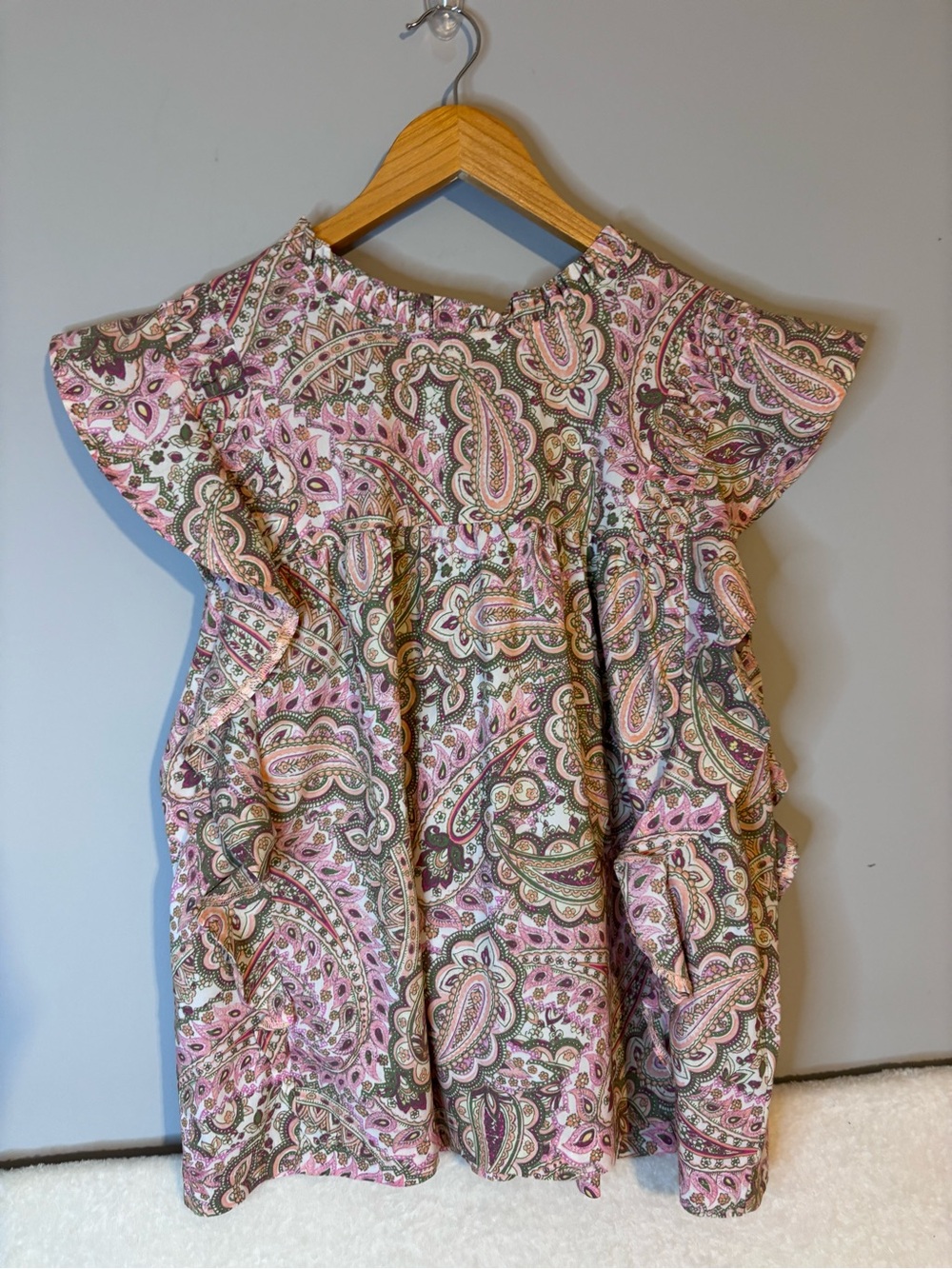 Cupid Pink Paisley Ruffle Sleeve Dress Top Minimalist Casual Boho Size Large